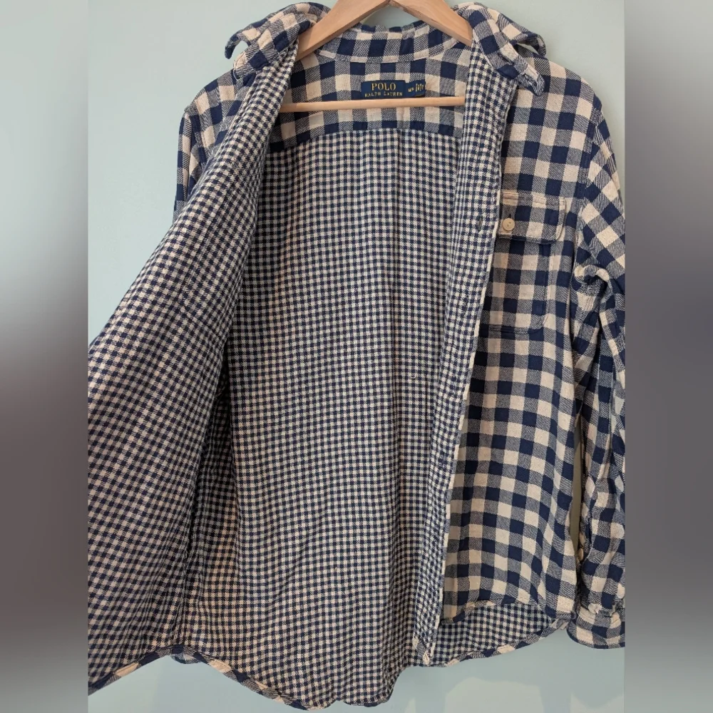 Polo by Ralph Lauren Men's Blue and Cream Flannel Overshirt